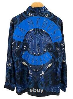 GIANNI VERSACE Vintage Logo Blue Rose Men's Silk Shirt Tops #48 RankAB+