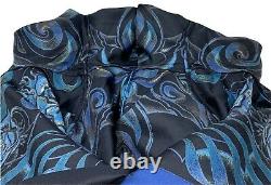 GIANNI VERSACE Vintage Logo Blue Rose Men's Silk Shirt Tops #48 RankAB+