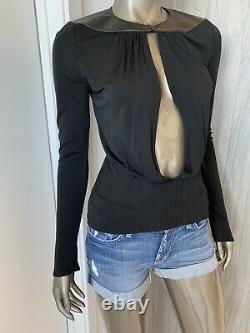 GIANNI VERSACE Womens Black Deep Plunge with Leather Top Sz 40/ 2/ 4 Vintage Rare