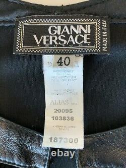 GIANNI VERSACE Womens Black Deep Plunge with Leather Top Sz 40/ 2/ 4 Vintage Rare