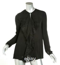 GIVENCHY Black Silk Long Sleeve Top Blouse Lace Front Chemise US6 FR38 NEW