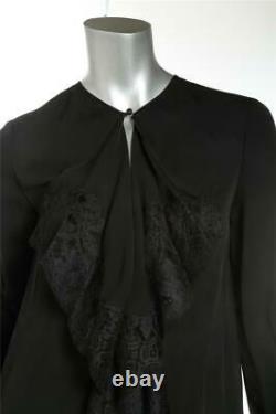 GIVENCHY Black Silk Long Sleeve Top Blouse Lace Front Chemise US6 FR38 NEW