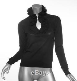 GIVENCHY Black Thin Knit Long Sleeve Sweater Top Blouse Ruffle Layered Collar S