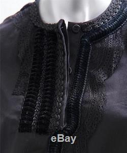 GIVENCHY Womens Black Cotton Long-Sleeve Lace Velvet Trim Shirt Top Blouse 38/4