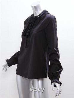 GIVENCHY Womens Black Cotton Long-Sleeve Lace Velvet Trim Shirt Top Blouse 38/4