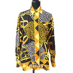 GUCCI Animal Print Long Sleeve Tops Shirt God Black Silk #40 Y03726d