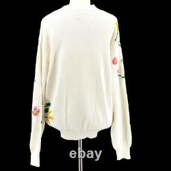 GUCCI Flower Pattern Cardigan Tops #40 White 100% Cotton Authentic Y04134b