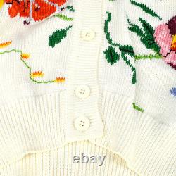 GUCCI Flower Pattern Cardigan Tops #40 White 100% Cotton Authentic Y04134b