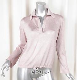 GUCCI Womens Pink Mauve Metallic Sparkle Knit Long-Sleeve Shirt Blouse Top M