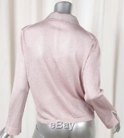 GUCCI Womens Pink Mauve Metallic Sparkle Knit Long-Sleeve Shirt Blouse Top M