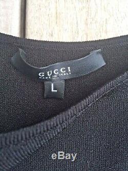 GUCCI black viscose COLD SHOULDER Long Sleeve Knit top/Shirt L