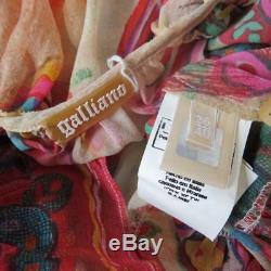Galliano Multicolor Print Sheer Silk Ruffle Long Sleeve Blouse/Shirt/Top 40