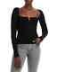 Galvan Freya Long Sleeve Top Women's Xs Black Ribbed Notch Square Neck Pullover+