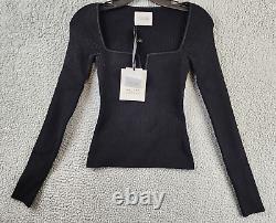 Galvan Freya Long Sleeve Top Women's XS Black Ribbed Notch Square Neck Pullover+