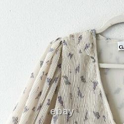 Ganni Women's Sz 32 US 0 Floral Plisse Chiffon Pleated Blouse Long Sleeve Top