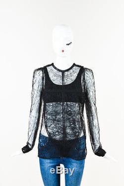 Givenchy $2815 Black Lace Sheer Paneled Long Sleeve Top