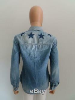 Givenchy Blue Star Printed Denim Long Sleeve Shirt/Blouse/Top Size 42 $1,130