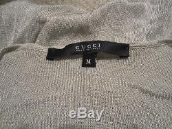 Grey Silk Gucci Tom Ford Era Size Medium Long Sleeve Ribbon Front Blouse Top