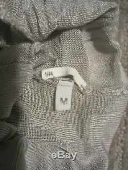 Grey Silk Gucci Tom Ford Era Size Medium Long Sleeve Ribbon Front Blouse Top