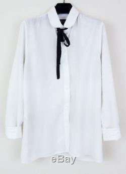 Gucci New White Silk Long Sleeve Grosgrain Tie Neck Top Blouse 36 Nwt