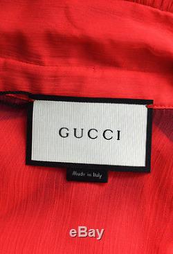 Gucci Red Sheer Chiffon Tie Ruffle Collar Long Sleeve Blouse Top SZ 42
