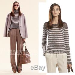 Gucci Sweater Striped Lurex Bronze White Angora Wool Silk Long Sleeve Top Small