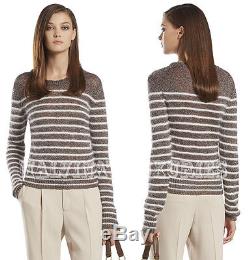 Gucci Sweater Striped Lurex Bronze White Angora Wool Silk Long Sleeve Top Small