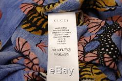 Gucci Top Blouse Blue Bengal Tiger Print Silk Pussy Bow Sz 44 Long Sleeve Shirt