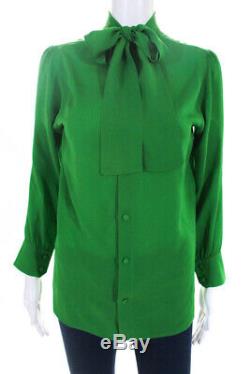 Gucci Womens Long Sleeve Pussy Bow Silk Georgette Blouse Top Green Size 38IT/S