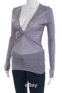 Gucci Womens Twisted Front Pleated Long Sleeve V-Neck Blouse Top Purple Size XS