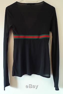 Gucci long sleeve black top with iconic red & green stripe. Size XS. Retro 70s vibe