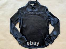 HELMUT LANG Vintage 90's Archive Italy Silk Blouse Top Shirt 42 Black Button
