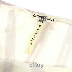 HERMES Bolduc Ribbon Round Neck Long Sleeve Tops Shirt White Rayon #LA A46691d