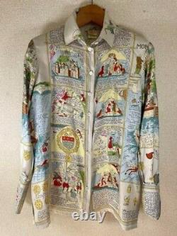 HERMES Mont Saint Michel Vintage Silk Shirt Tops Button Up size 38 Authentic