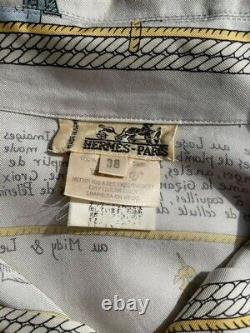 HERMES Mont Saint Michel Vintage Silk Shirt Tops Button Up size 38 Authentic