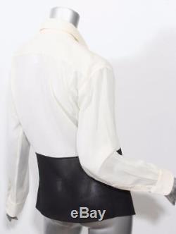 HERMES Womens Black+Ivory Long Sleeve Sheer Button Down Blouse Shirt Top 4 38