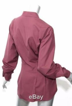 HERMES Womens Maroon Button Down Waist Wrap Long Sleeve Shirt Blouse Top 14-46