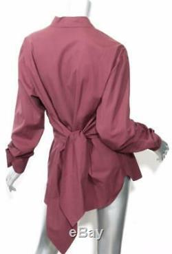 HERMES Womens Maroon Button Down Waist Wrap Long Sleeve Shirt Blouse Top 14-46