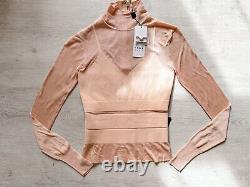 HERVE LEGER High Neck Long Sleeve Bodycon Sheer Detail Top NWT Size Small