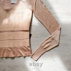 HERVE LEGER High Neck Long Sleeve Bodycon Sheer Detail Top NWT Size XS