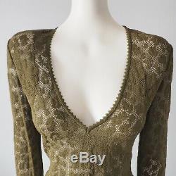 HERVE LEGER PARIS Vintage Sheer Mesh Paisley Knit V-Neck Long Sleeve Top Shirt