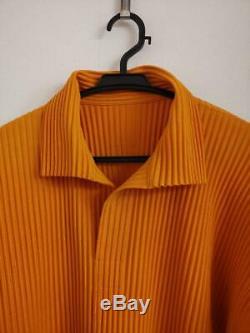 HOMME PLISSE issey miyake polo shirt top orange long sleeve size 2 MINT