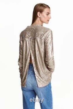 H&M Trend Bronze Sequined Top with Open Back Size UK10