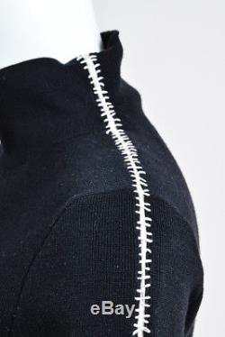 Haider Ackermann NWT $1285 Black White Wool Stitch Long Sleeve Sweater Top SZ M
