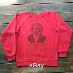 Hanes Sweatshirt Vintage Red Men's Tops Long Sleeve Size S Beethoven Print Rare