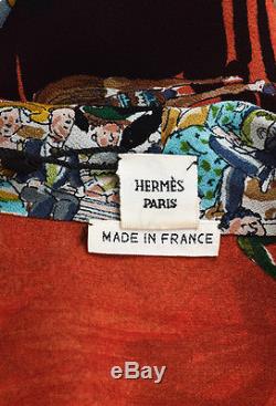 Hermes Orange Multicolor Silk Cirque Molier Print Long Sleeve Blouse Top SZ 40