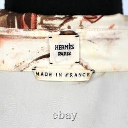 Hermes Silk Blouse Button Down Sash Tie Waist Allover Print Top 42 Large Paris