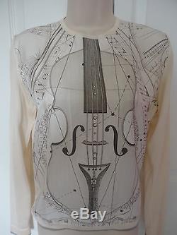 Hermes Violin Silk Top Long Sleeves Ivory/graphite France 38