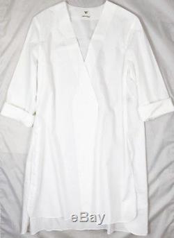Hermes White Cotton V-neck Long Sleeve Tunic Top Blouse Dress Size 42