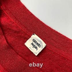 Hermes Women Red Les Sangles Cashmere Silk Jumper Pullover Top Sweater Size 34